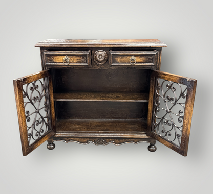 Eymet Chest, Antique Black With Gold Finish, Ornate Rosette Medallion And Wrought Iron Scrollwork
