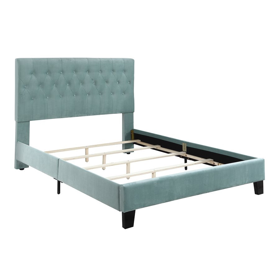 Complete Upholstered Queen Bed; Turquoise; Luxurious; Button Tufts