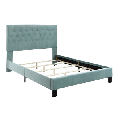Complete Upholstered Queen Bed; Turquoise; Luxurious; Button Tufts