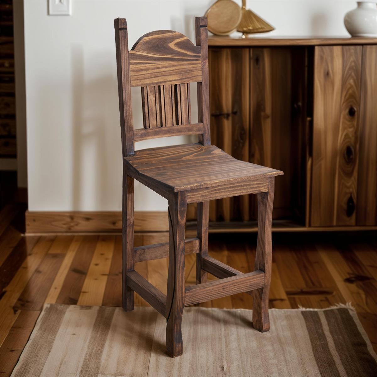 Rustic Hand-Carved Wooden Barstools with Backrests (2 or 3-Pack) - 24 or 30 in - Counter or Bar Height