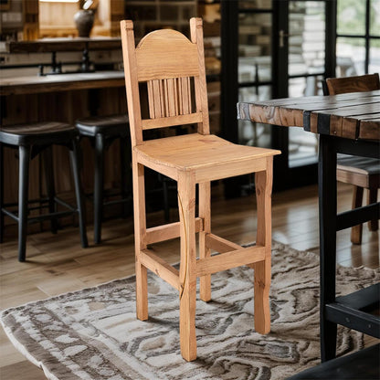 Rustic Light Honey Hand-Carved Wooden Barstools with Backrests (2 or 3-Pack) - 24 or 30 in - Counter or Bar Height