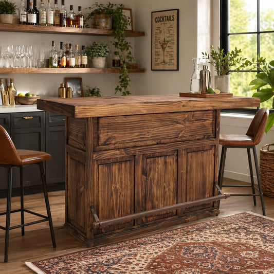 Timber Creek Saloon Bar – Dark Wax Finish with Wine Storage