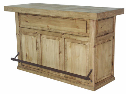 Sonora Rustic Bar – Natural Wooden Finish with Wine Storage & Iron Footrail