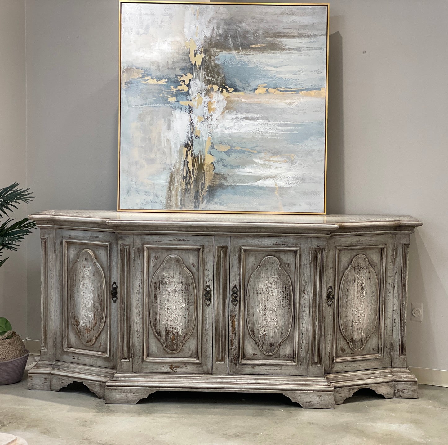 Madrid Antique Gray Distressed Dining Room Buffet Table 24 X 92.5 X 42