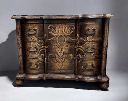 Cucugnan Nightstands (2-Pack), Antique Brown, Hand-Carved Floral Fronts With Vintage Patina