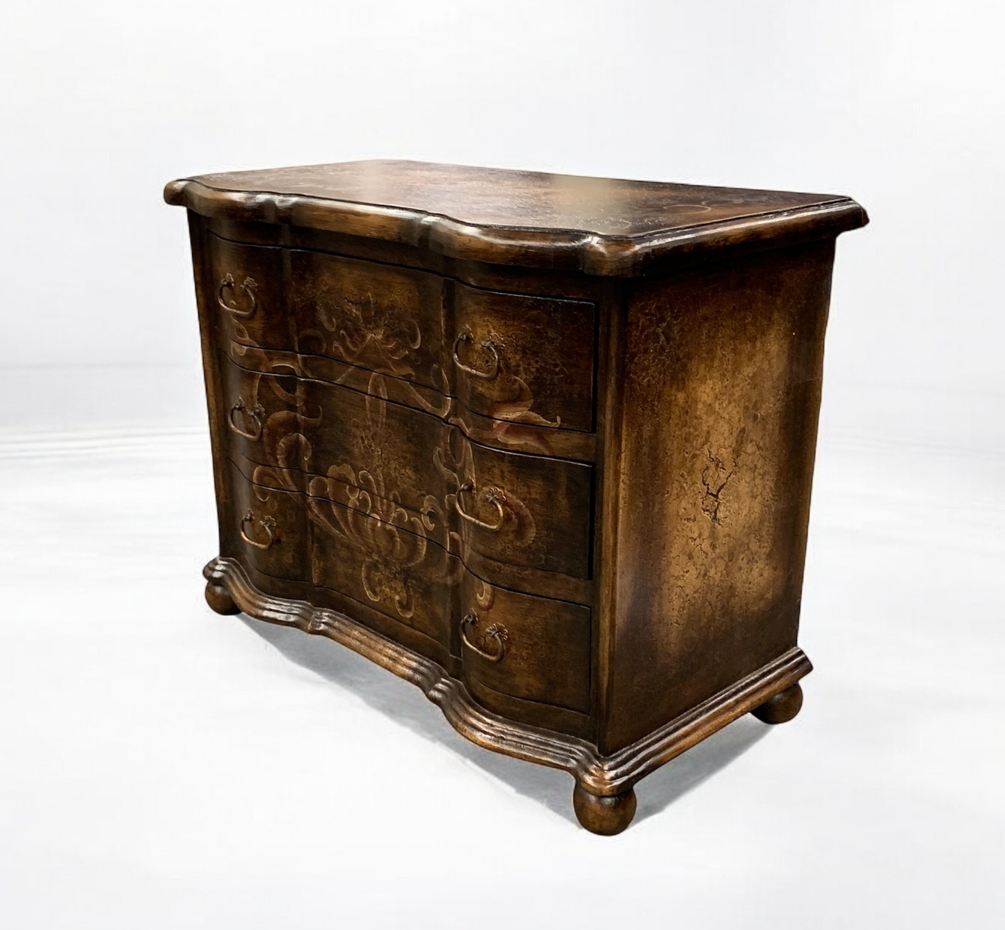 Cucugnan Nightstands (2-Pack), Antique Brown, Hand-Carved Floral Fronts With Vintage Patina