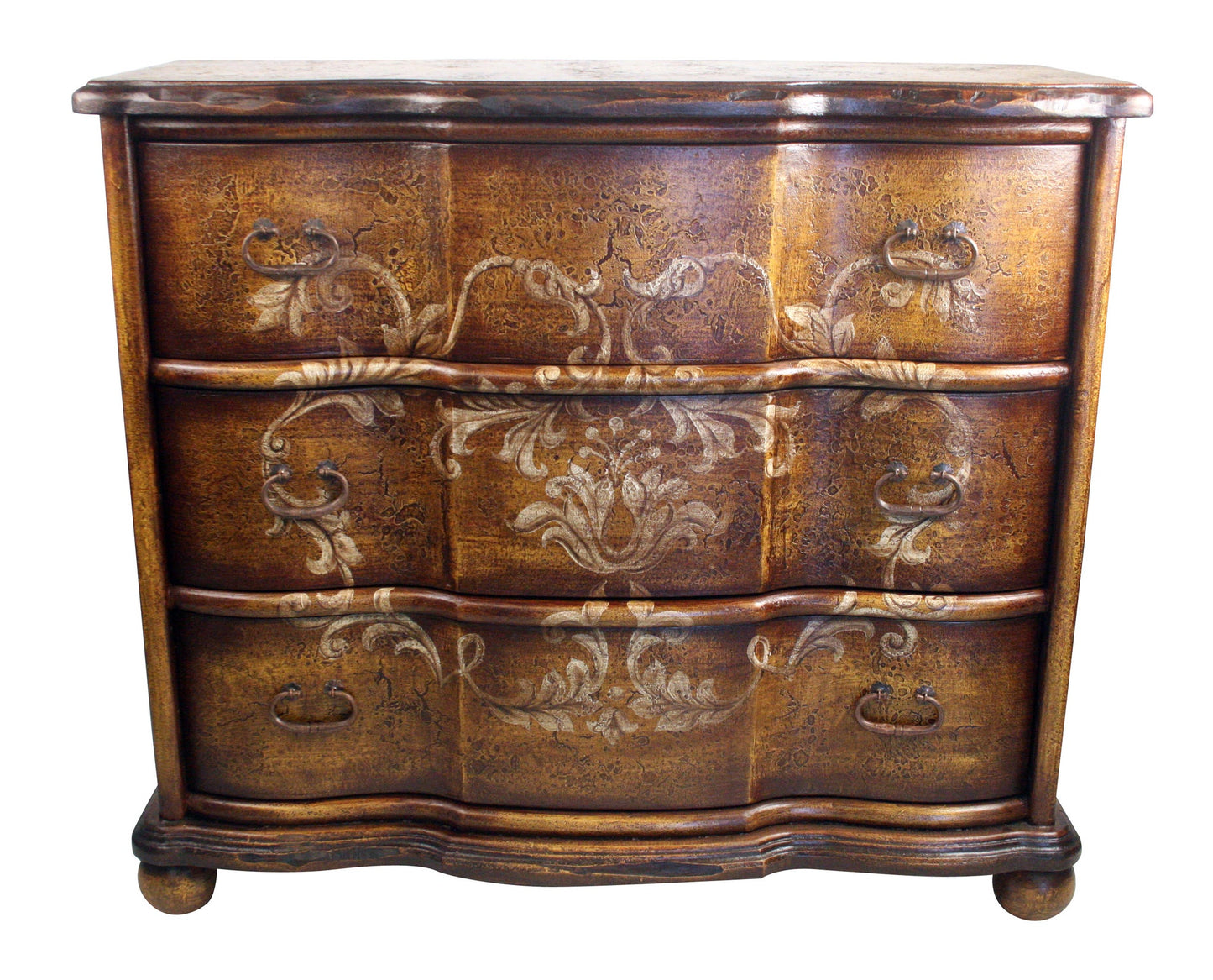 Gérardmer Dresser, Antique Bronze-Gold Finish, Hand-Painted Damask Motif