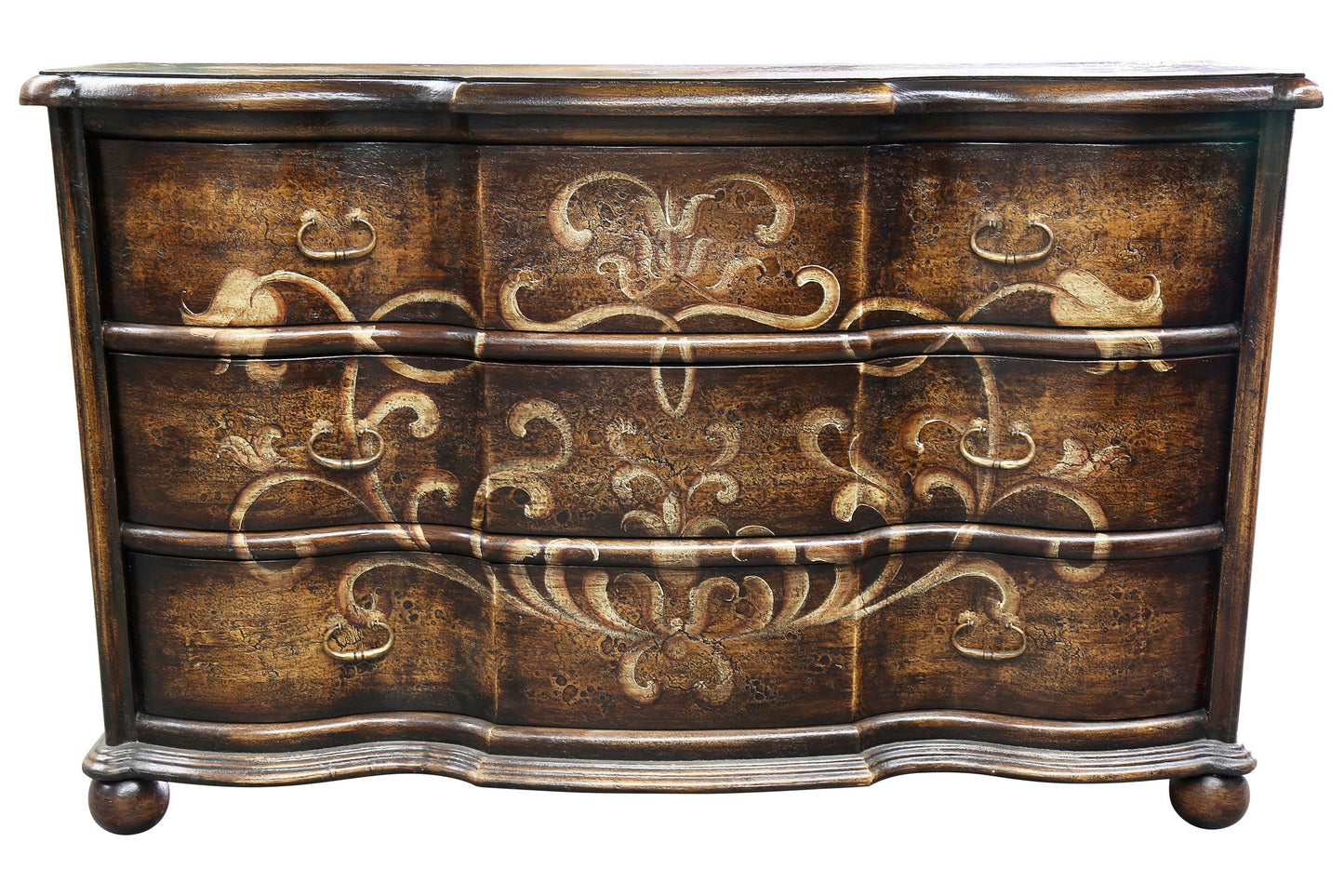 La Roque-sur-Cèze Dresser, Bronze Finish, Hand-Painted Gold Scrollwork With Curved Fronts
