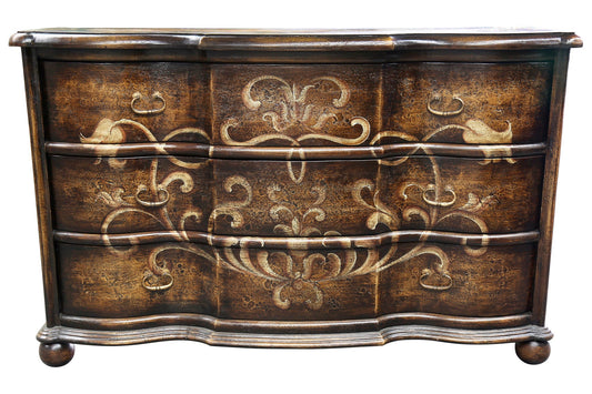 La Roque-sur-Cèze Dresser, Bronze Finish, Hand-Painted Gold Scrollwork With Curved Fronts