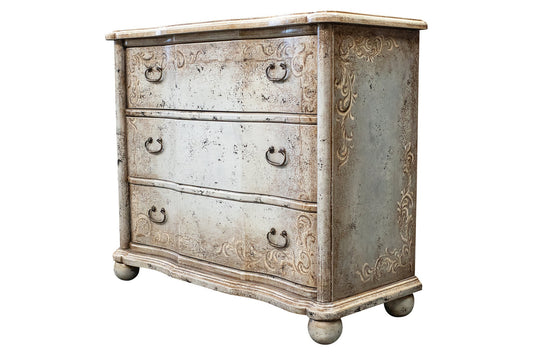 Domfront Dresser, Antique White, Distressed Vintage Finish With Ornate Floral Scrollwork