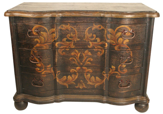 Les Rousses Nightstands (2-Pack), Dark Antique Black, Hand Painted Gold Floral Motif