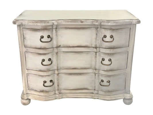 Foix Nightstands (2-Pack), Distressed White, Serpentine front with brass handles