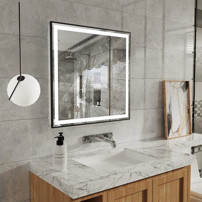 Black Aluminum Framed LED Bathroom Mirror (30-50 in) - Adjustable Brightness and Color Temperature - Anti-Fog