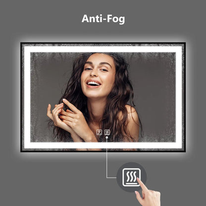 Black Aluminum Framed LED Bathroom Mirror (30-50 in) - Adjustable Brightness and Color Temperature - Anti-Fog