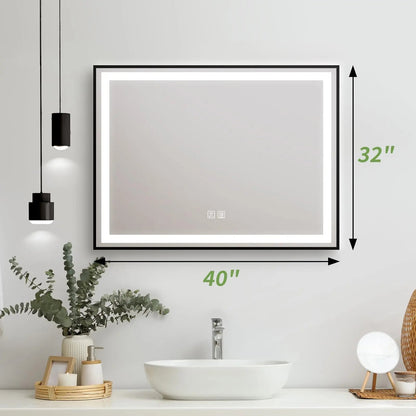 Black Aluminum Framed LED Bathroom Mirror (30-50 in) - Adjustable Brightness and Color Temperature - Anti-Fog