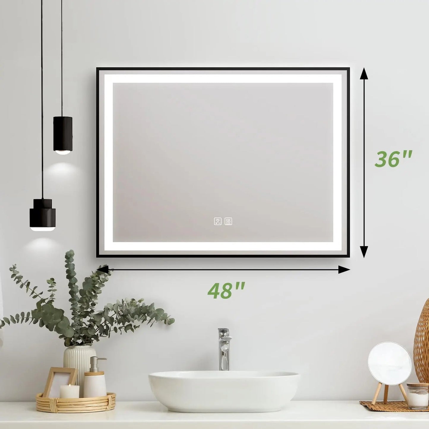 Black Aluminum Framed LED Bathroom Mirror (30-50 in) - Adjustable Brightness and Color Temperature - Anti-Fog