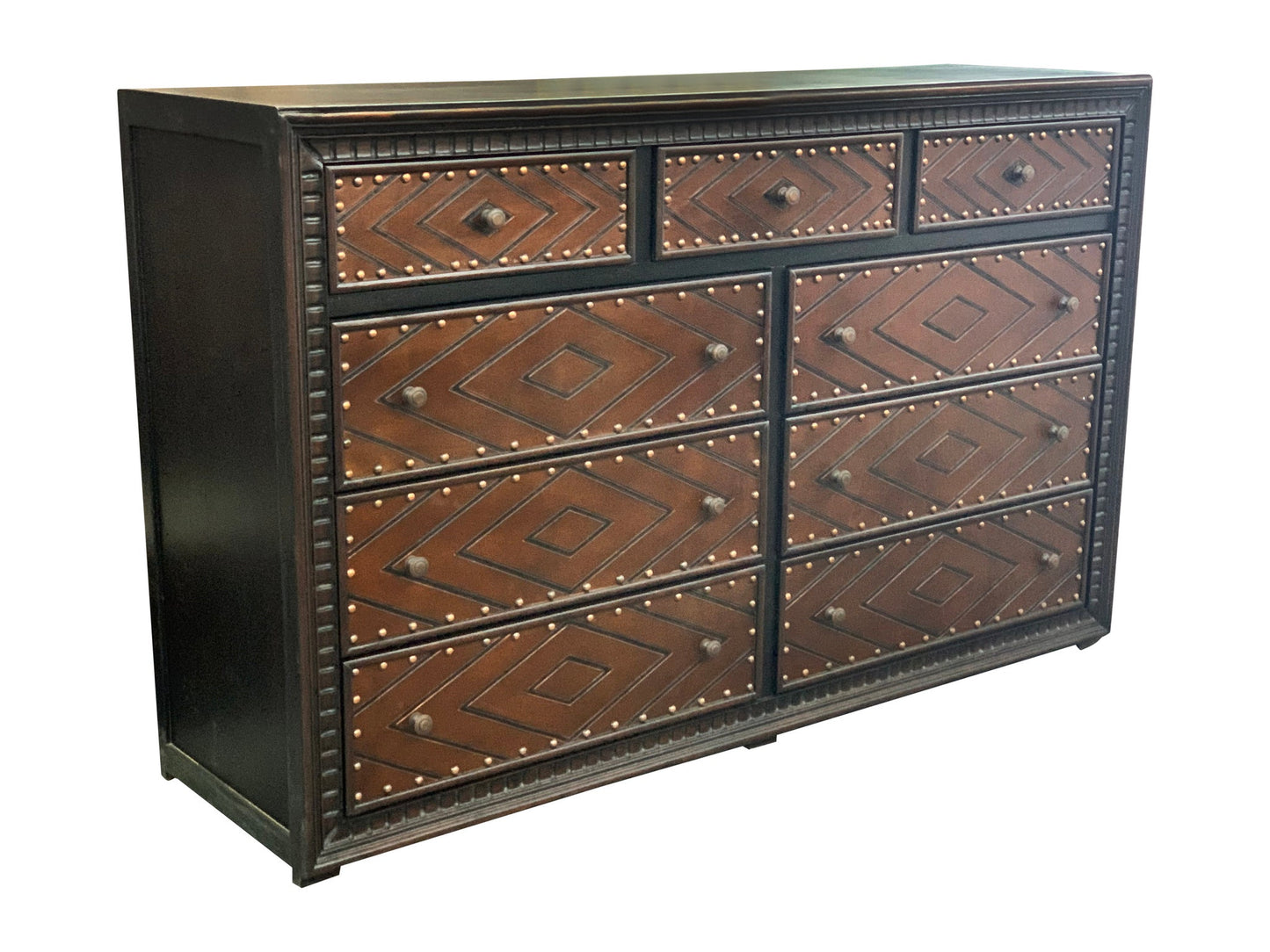 Fayence Dresser, Black, Diamond-Patterned Leather Fronts With Studded Detailing