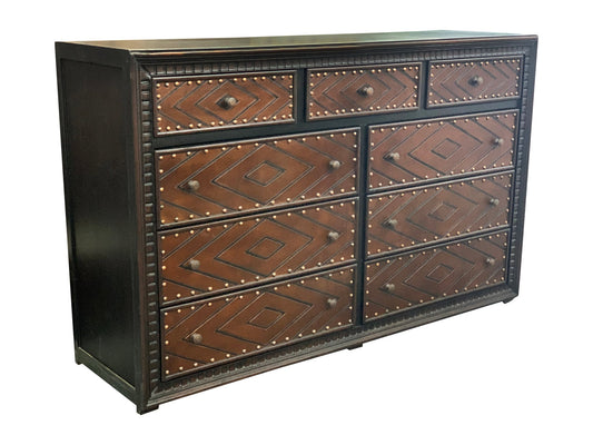 Fayence Dresser, Black, Diamond-Patterned Leather Fronts With Studded Detailing