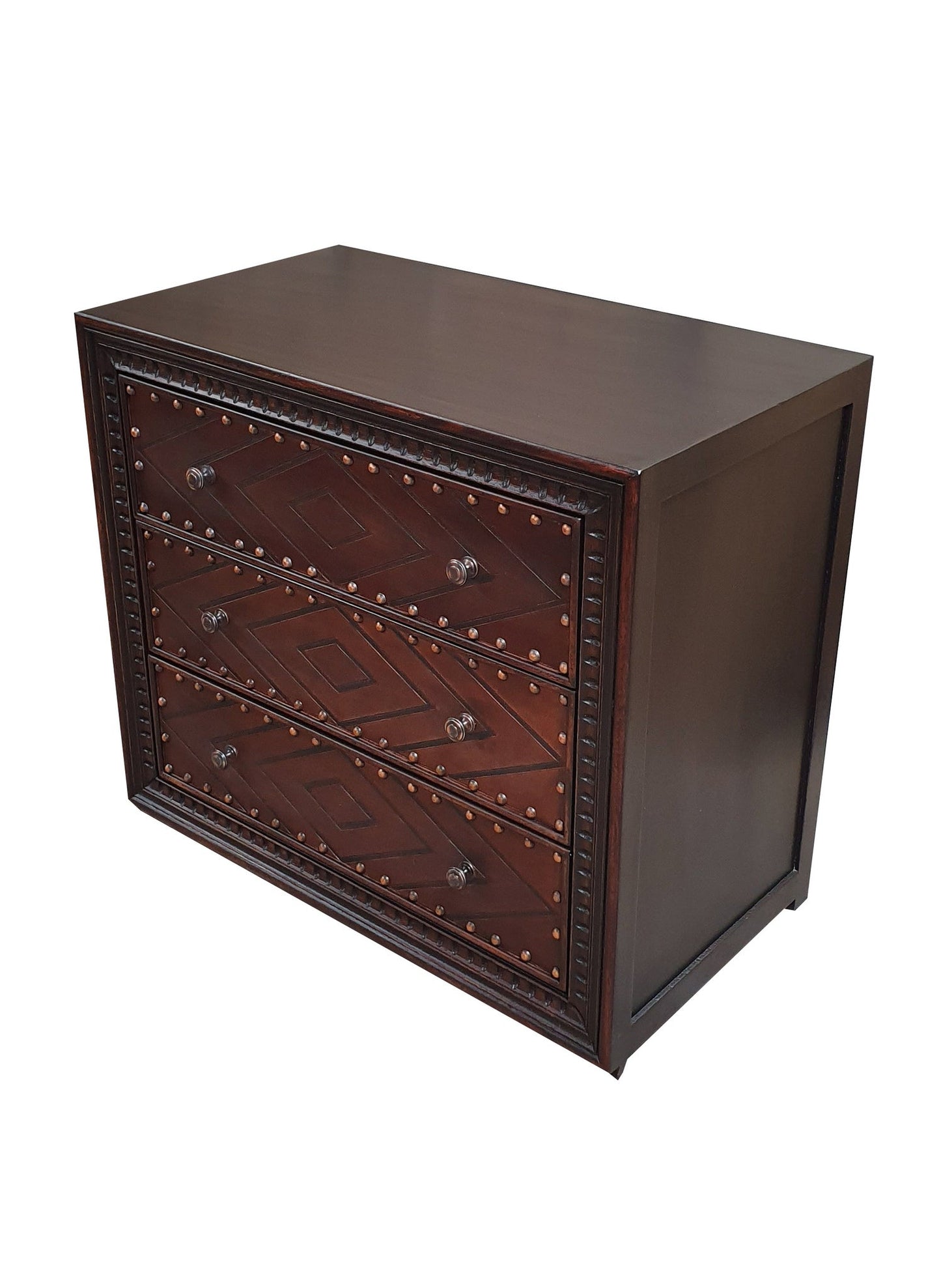 Gassin Nightstands (2-Pack), Espresso, Studded Geometric Drawer Fronts With Riveted Accents