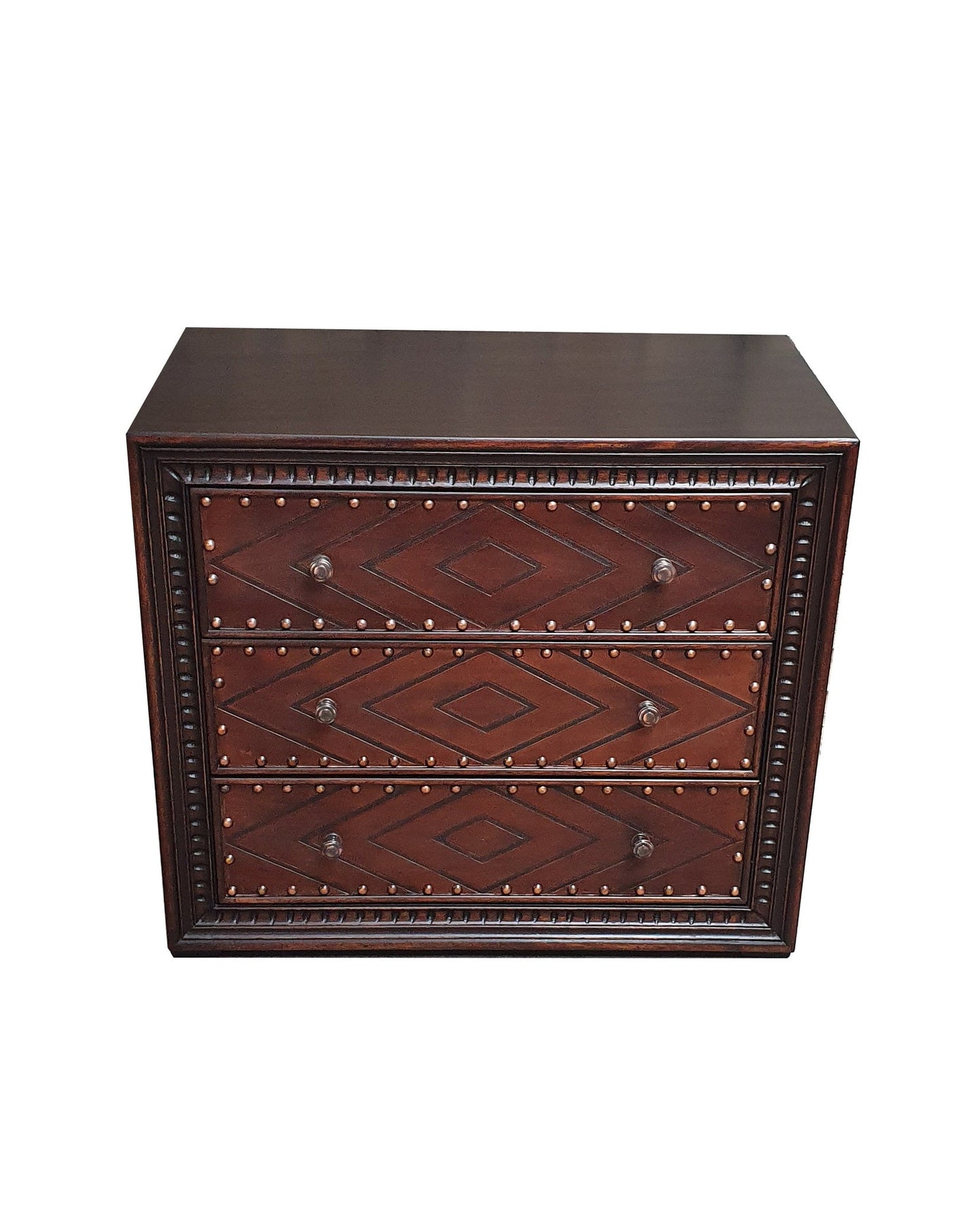 Gassin Nightstands (2-Pack), Espresso, Studded Geometric Drawer Fronts With Riveted Accents