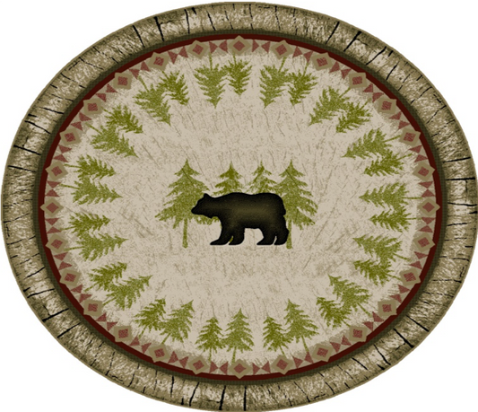 Cozy Cabin - Birch Bear 4' Round- Washable; Slip-Resistant Back, Made in the USA, 8mm pile height