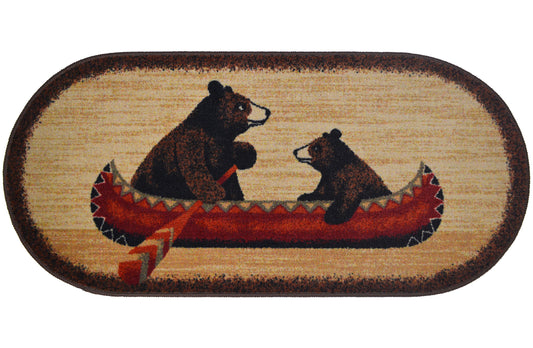 Cozy Cabin - Bear Canoe 30"x46"- Washable; Slip-Resistant Back, Made in the USA, 8mm pile height