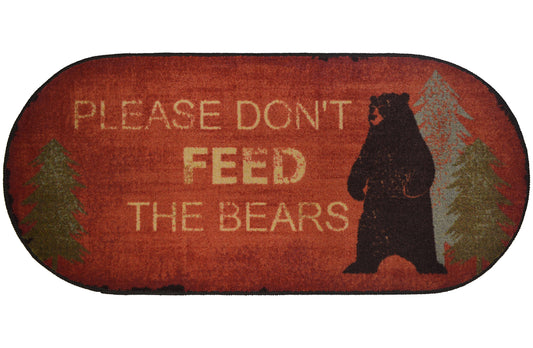 Cozy Cabin Dont Feed the Bears 20"x44" Oval Washable, Made in the USA, 8mm pile height