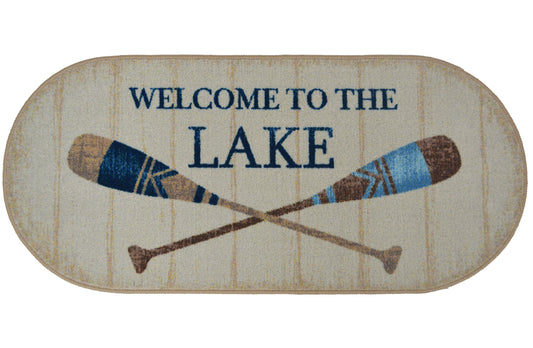 Cozy Cabin Welcome to the Lake 20"x44" Oval Washable, Made in the USA, 8mm pile height