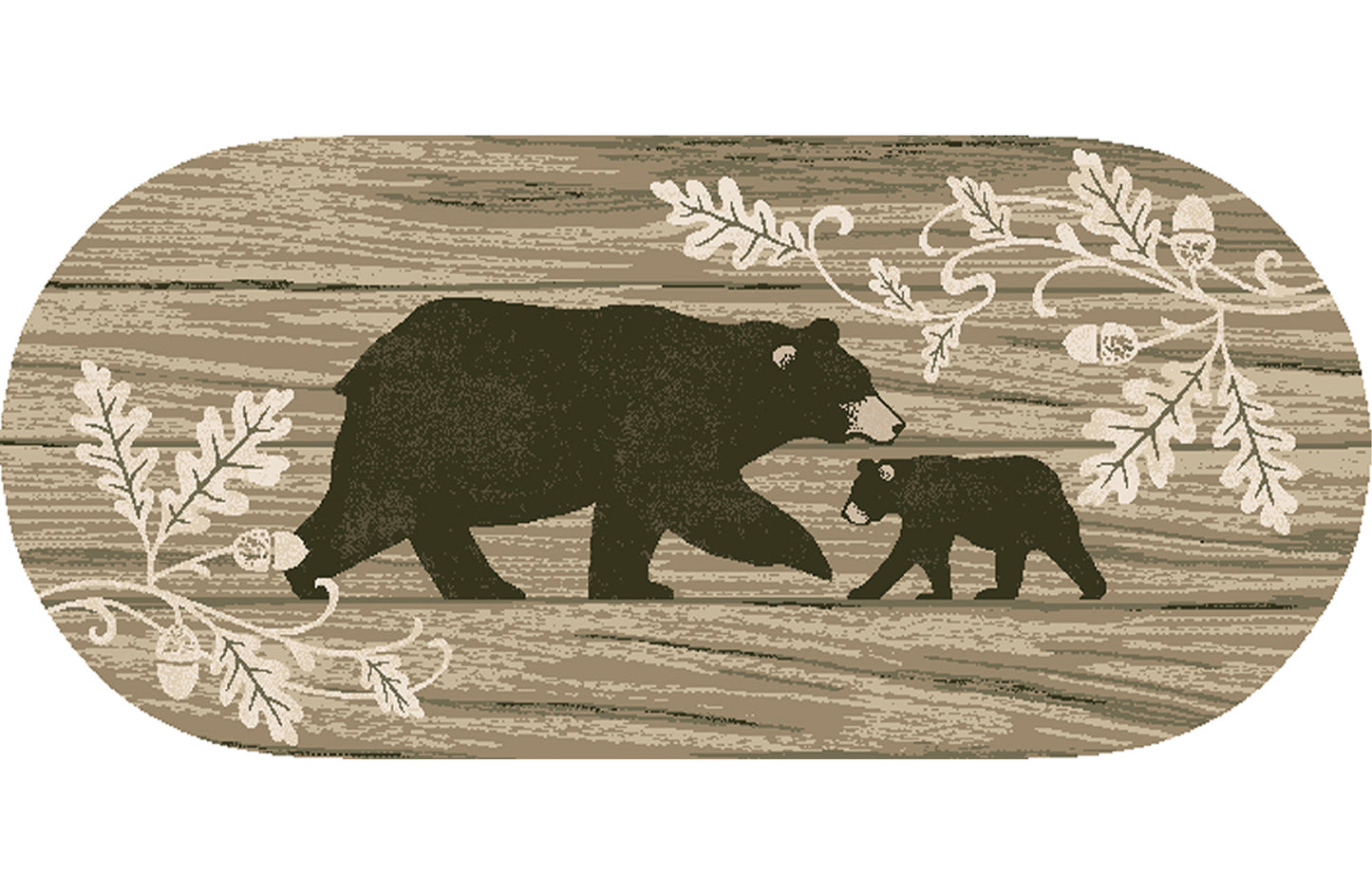 Cozy Cabin Foliage Bear 20"x44" Oval Washable, Made in the USA, 8mm pile height