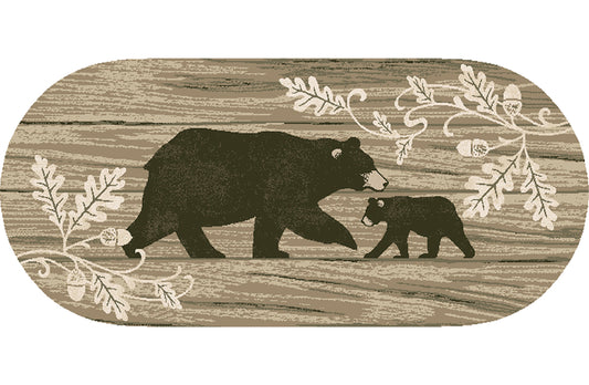 Cozy Cabin Foliage Bear 20"x44" Oval Washable, Made in the USA, 8mm pile height
