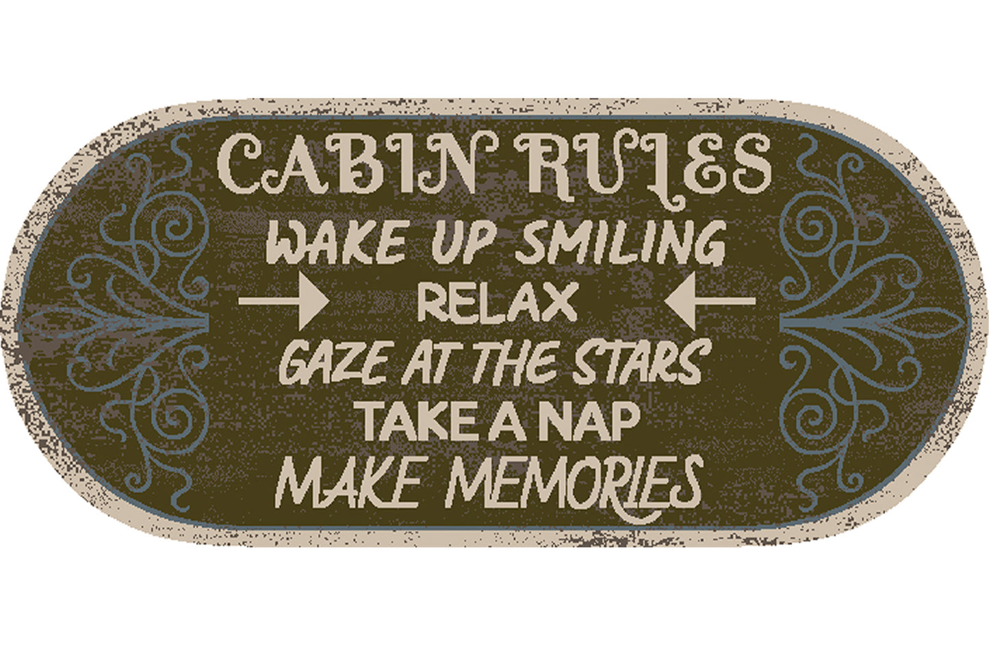 Cozy Cabin Cabin Rules 20"x44" Oval Washable, Made in the USA, 8mm pile height