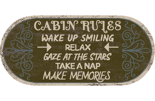 Cozy Cabin Cabin Rules 20"x44" Oval Washable, Made in the USA, 8mm pile height