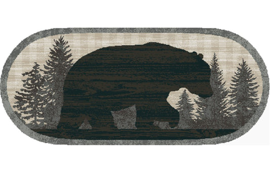 Cozy Cabin Papa Bear 20"x44" Oval Washable; Slip-Resistant Back, Made in the USA, 8mm pile height