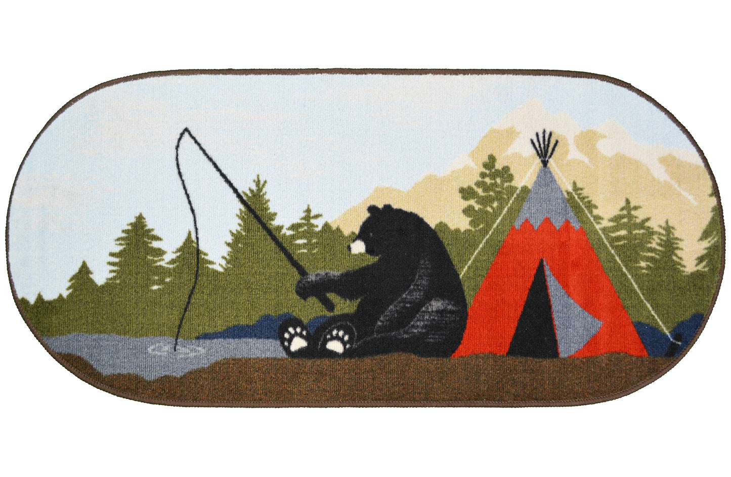 Cozy Cabin Tepee Blue 20"X44" Oval Washable; Slip-Resistant Back, Made in the USA, 8mm pile height