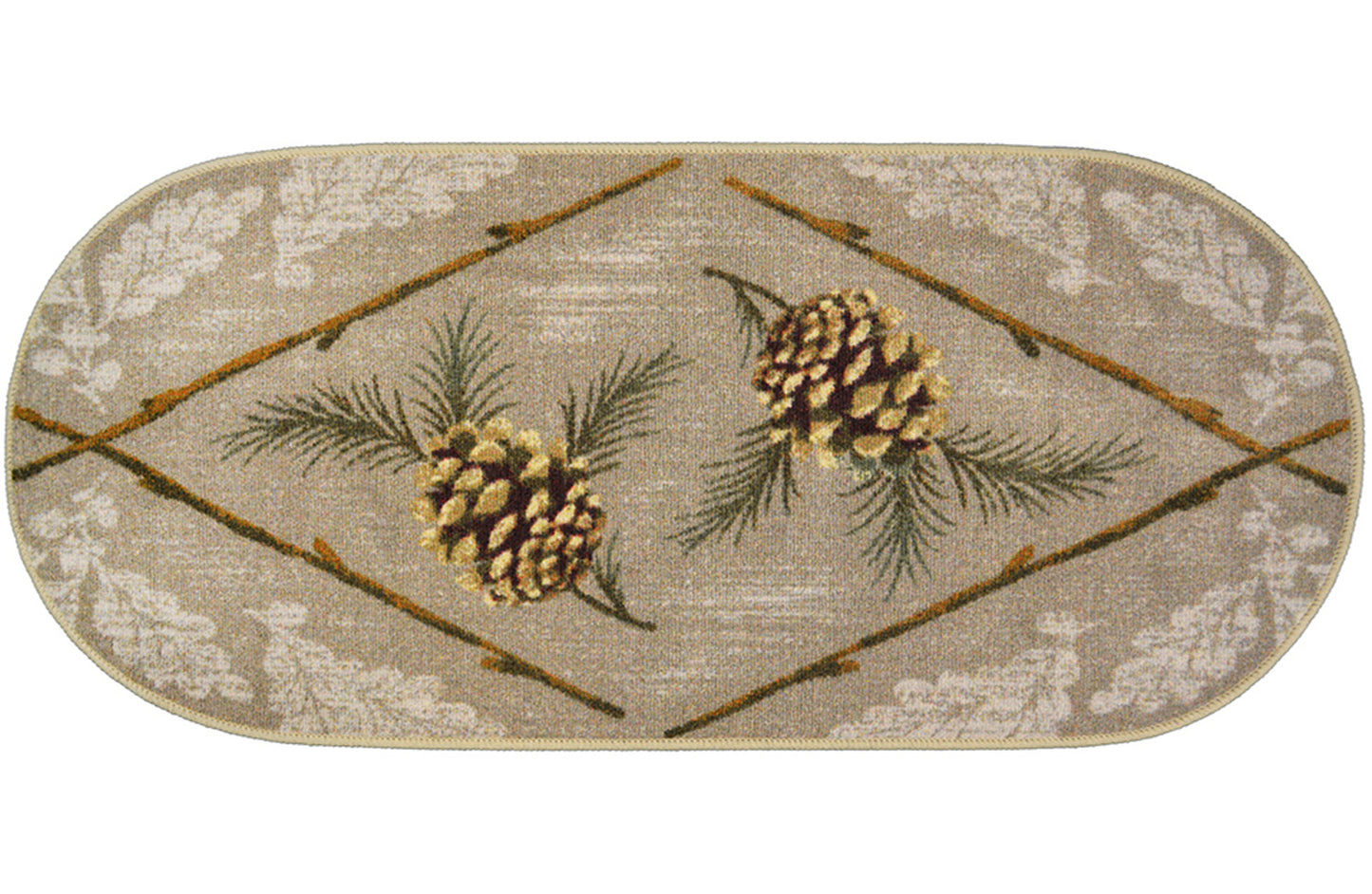 Cozy Cabin Country Charm Gray 20"X44" Oval Washable, Made in the USA, 8mm pile height