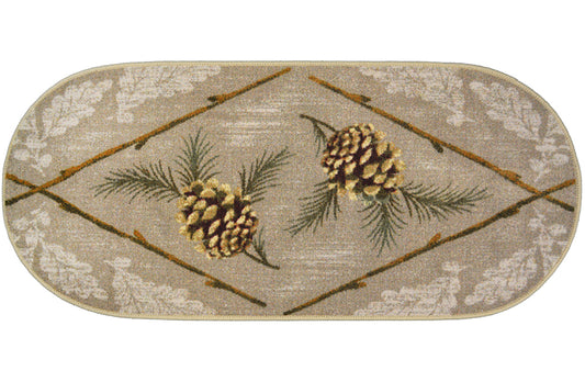 Cozy Cabin Country Charm Gray 20"X44" Oval Washable, Made in the USA, 8mm pile height