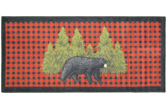 Cozy Cabin - Pine Bear Red 20"x44"- Washable, Made in the USA, 8mm pile height