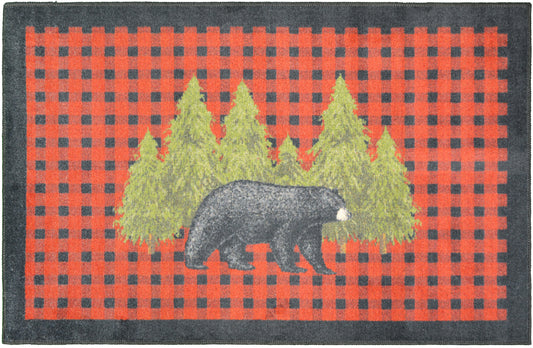 Cozy Cabin - Pine Bear Red 30"x46"- Washable, Made in the USA, 8mm pile height
