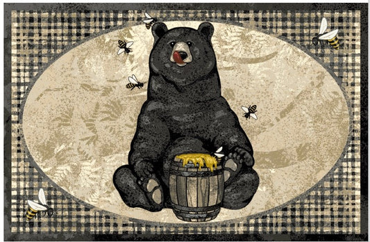 Cozy Cabin - Honey Bear Black 5'x7'- Washable, Made in the USA, 8mm pile height