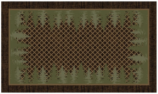 Cozy Cabin - Pine Tree Trellis 30"x46"- Washable, Made in the USA, 8mm pile height