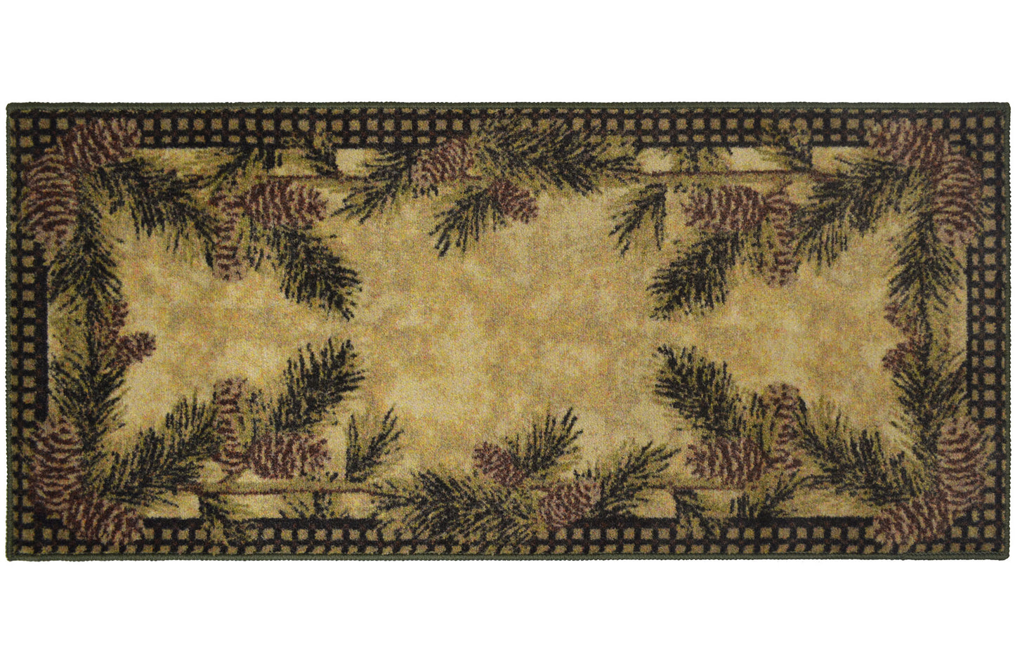 Cozy Cabin Pine Cone Gingham 20"x44"- Washable, Made in the USA, 8mm pile height