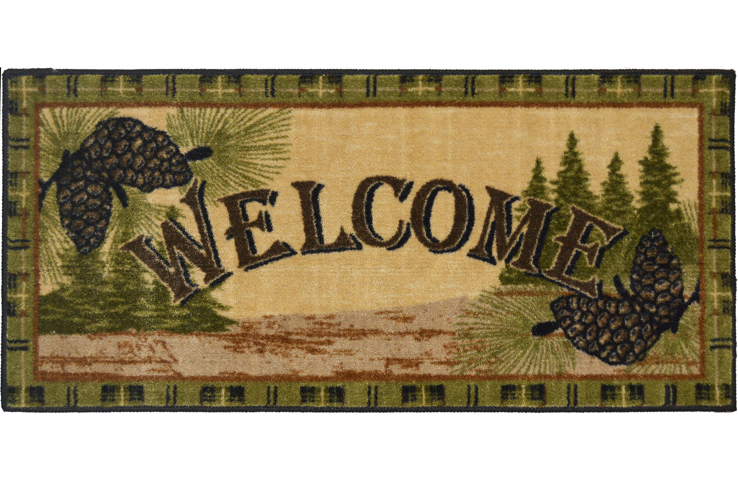 Cozy Cabin Forest Welcome Washable; Slip-Resistant Back, Made in the USA, 8mm pile height