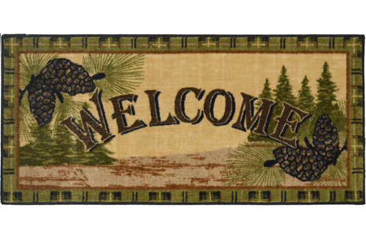 Cozy Cabin Forest Welcome Washable; Slip-Resistant Back, Made in the USA, 8mm pile height
