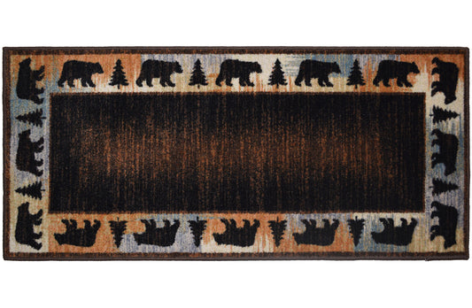 Cozy Cabin Wandering Bear 24"x60"- Washable, Made in the USA, 8mm pile height
