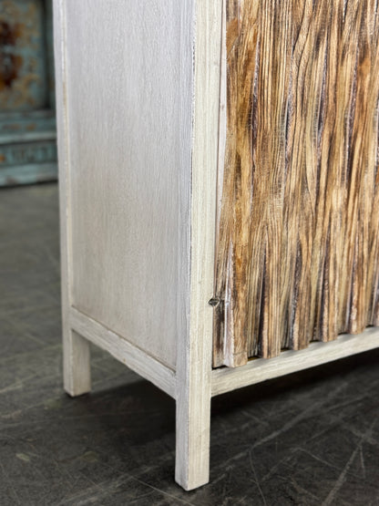 Jargeau Chest, Distressed White, Two Shelves Inside, Rustic Weathered Finish, Farmhouse Console