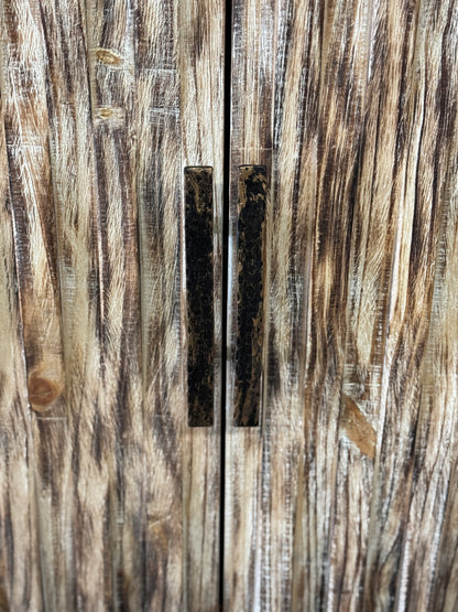 Jargeau Chest, Distressed White, Two Shelves Inside, Rustic Weathered Finish, Farmhouse Console