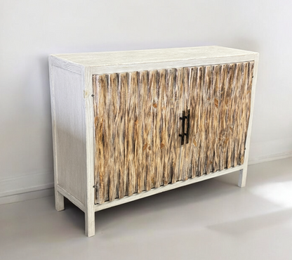 Jargeau Chest, Distressed White, Two Shelves Inside, Rustic Weathered Finish, Farmhouse Console