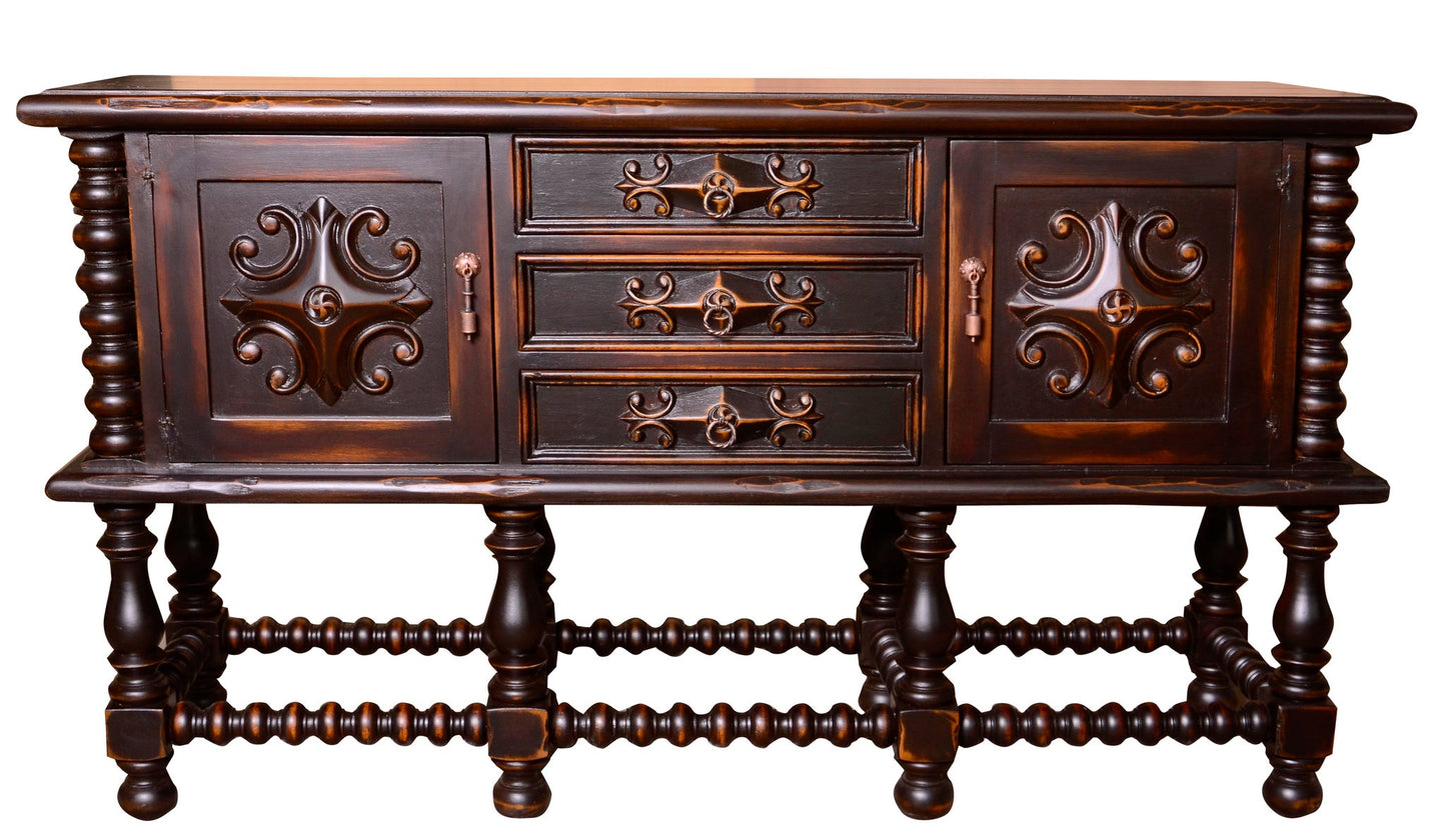 Nitray Walnut Buffet, Hand-Carved Ornate Dining Sideboard Buffet Table