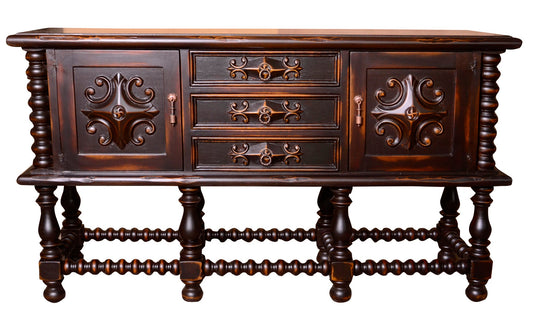 Nitray Walnut Buffet, Hand-Carved Ornate Dining Sideboard Buffet Table