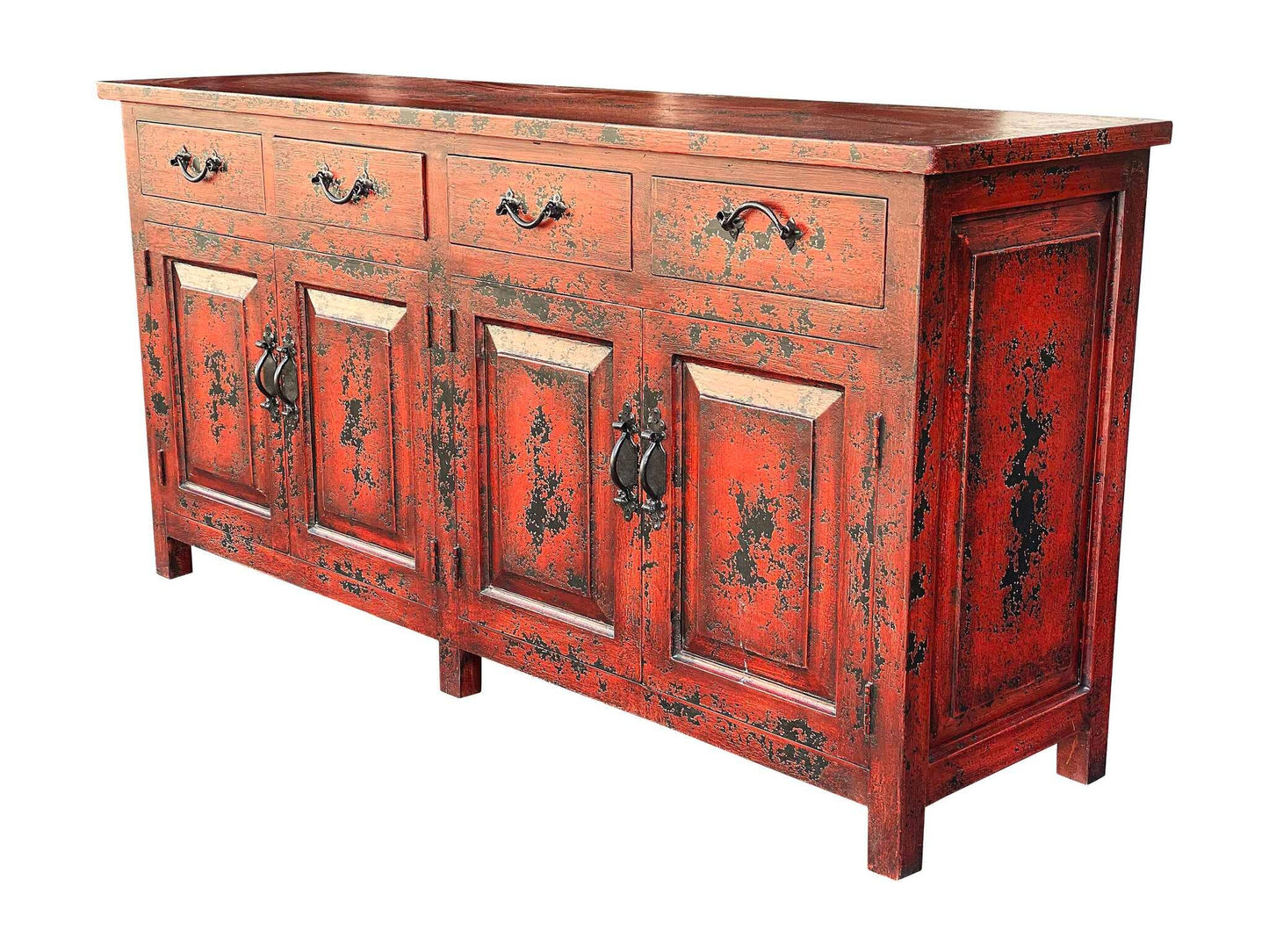 Bussière Red Distressed Sideboard Buffet Table - Elegant Rustic Charisma 20x72x36